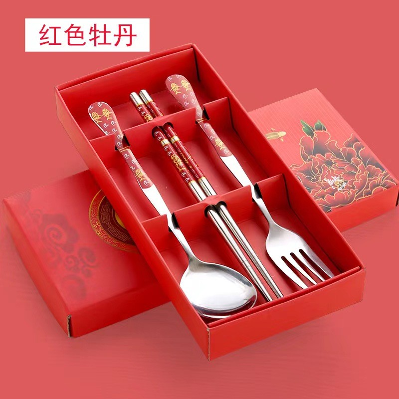 高档红牡丹3件套筷子